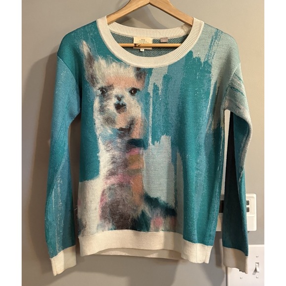 Anthropologie Sweater Llama Lauren Walcott Artwork To Wear Fuzzy XS - Picture 1 of 7